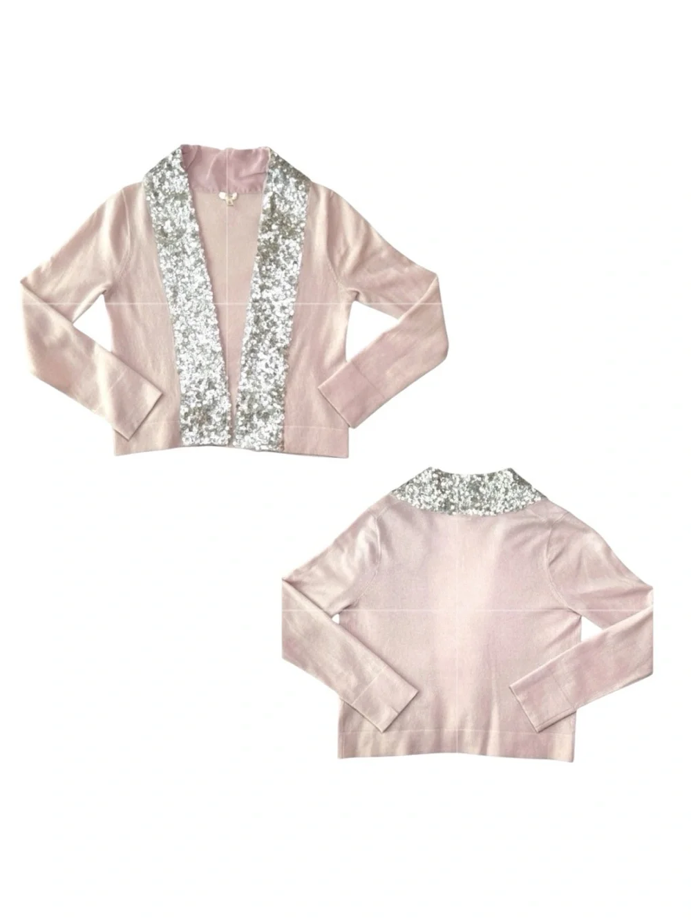 J Crew Open Cardigan Small 100% Washable Merino Wool Shawl Collar Sequin Cropped